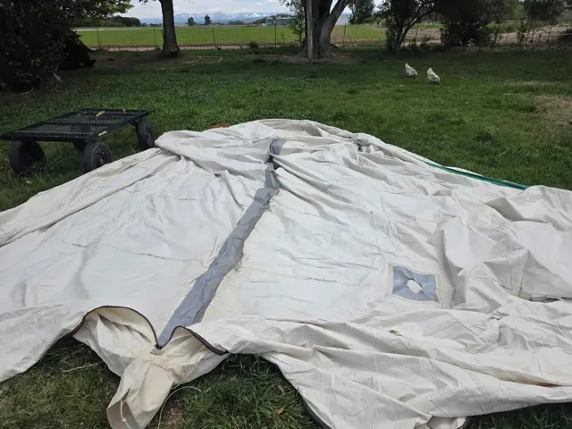 Before the repair: Wall Tent Restoration — Window Flap, Stove Pipe & Ridge Pole Sleeves